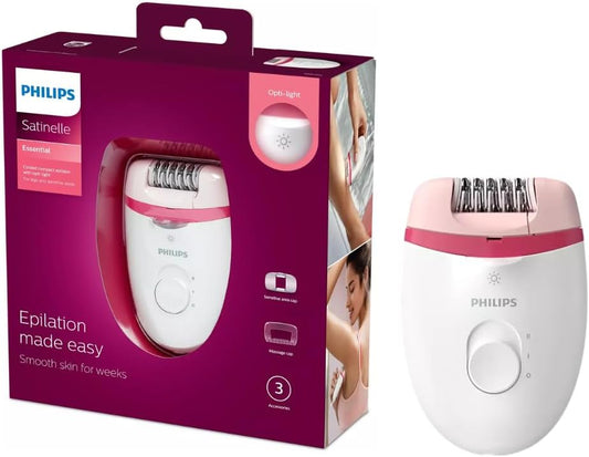 Philips Satinelle Essential Corded Compact Epilator - Effortless Smooth Skin