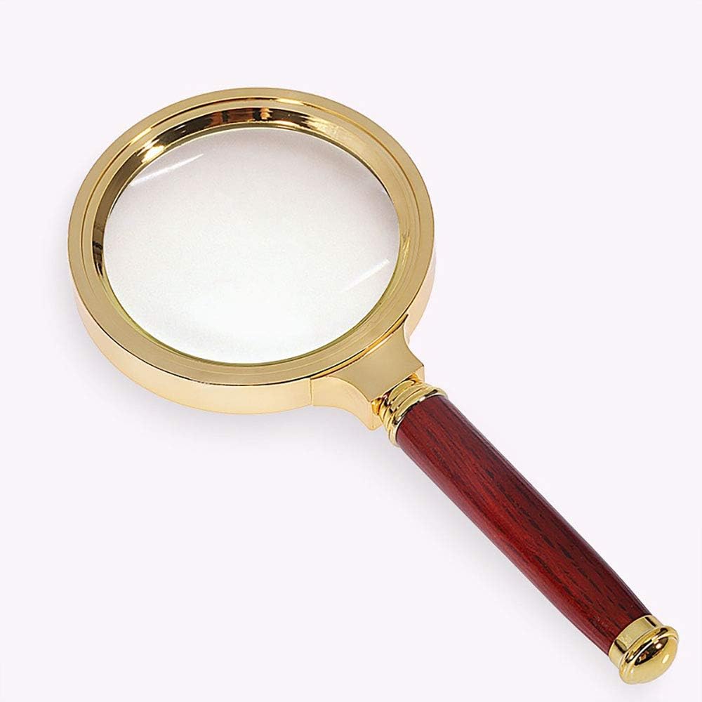Qirc 10x Handheld Magnifier with Wooden Handle – Red, 60mm Lens