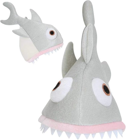 Grey-White Shark Shaped Carnival Hat with Teeth, Eyes & Fins