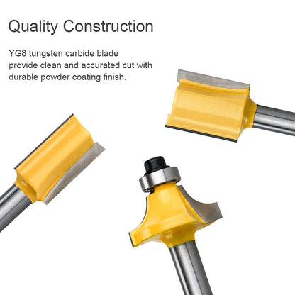 15-Piece Carbide Tipped Router Bit Set for Woodworking: Precision 1/4-inch Shank Tools