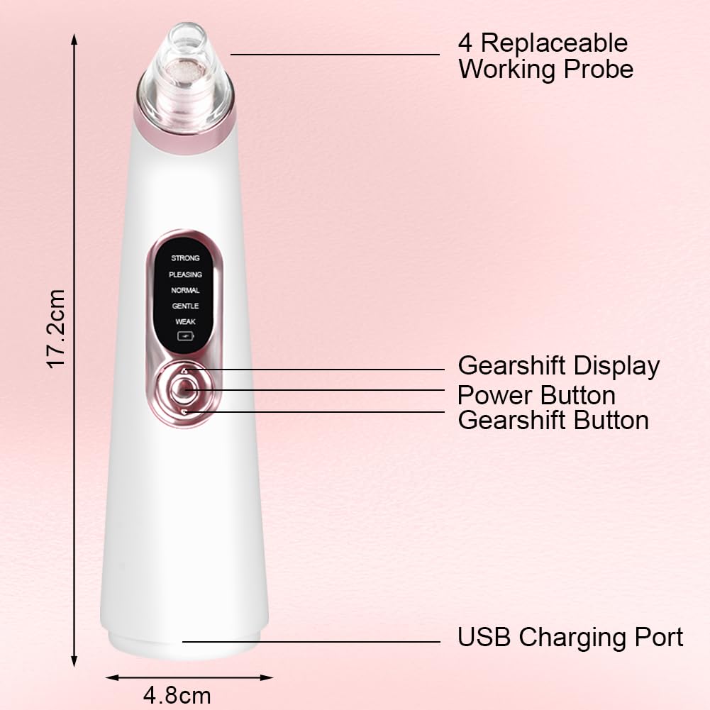 AOGOE Blackhead Remover Pore Vacuum 5 Modes 3 Suction Tips USB Rechargeable White