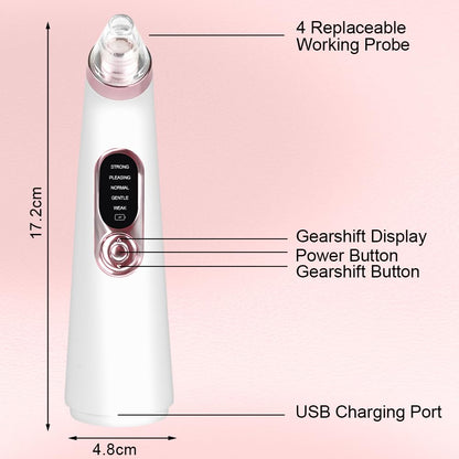 AOGOE Blackhead Remover Pore Vacuum 5 Modes 3 Suction Tips USB Rechargeable White