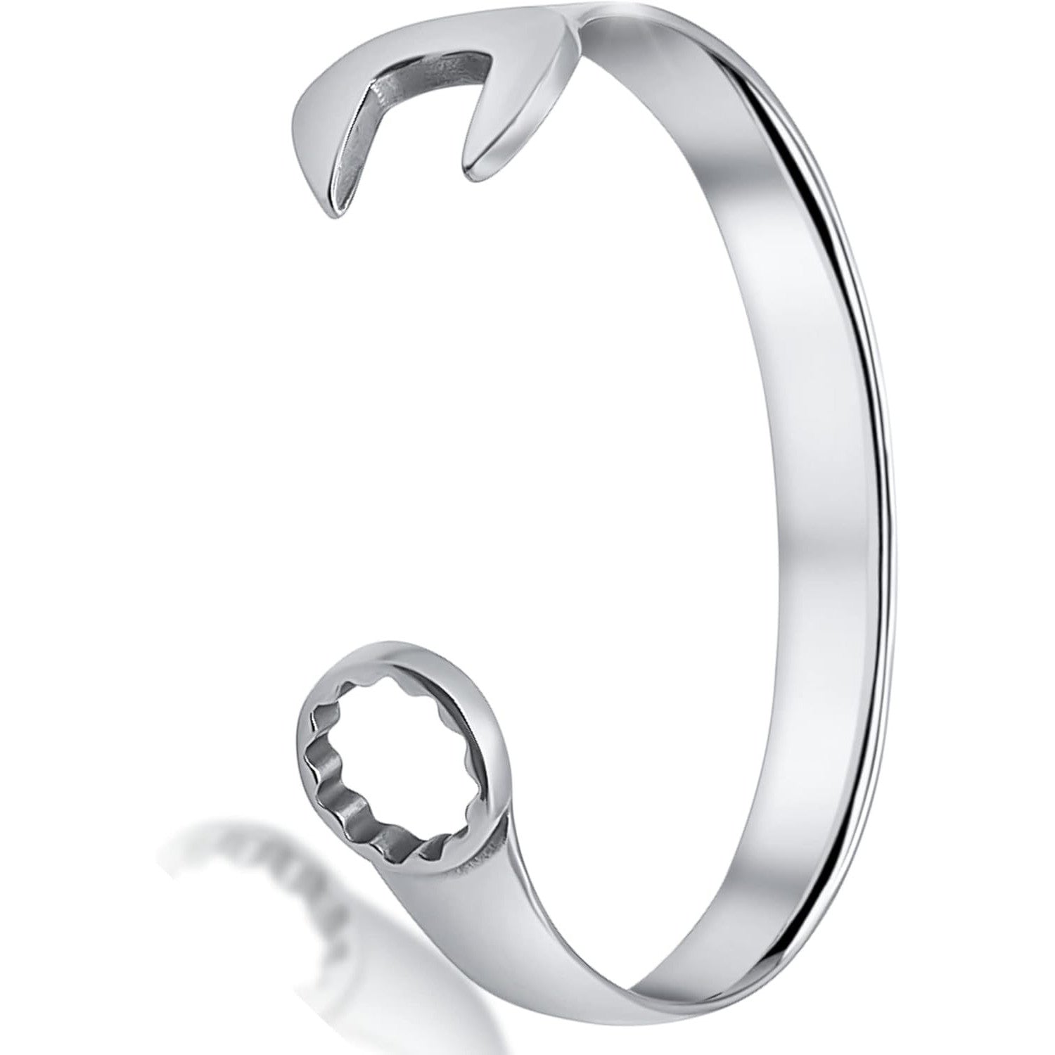 Men's Silver Spanner Bangle Bracelet: Unique Biker Vintage Tool Design
