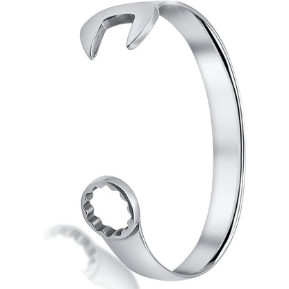 Men's Silver Spanner Bangle Bracelet: Unique Biker Vintage Tool Design