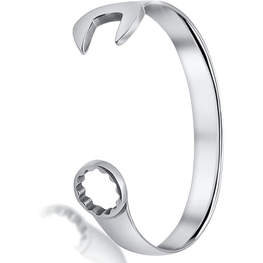 Men's Silver Spanner Bangle Bracelet: Unique Biker Vintage Tool Design