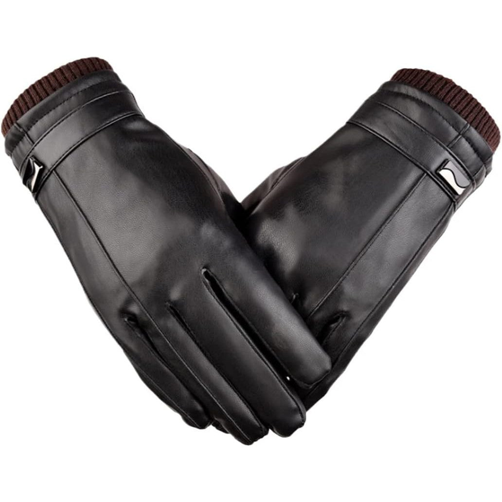 Haitpant Men's Luxury PU Leather Winter Driving Gloves