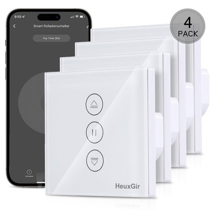 HeuxGir Smart Roller Shutter Switch 80x80mm 4-Pack WiFi Timer Compatible with Alexa Google Home Neutral Wire Required