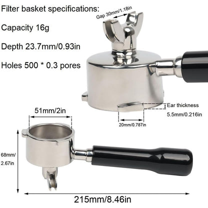CAPFEI 51mm Triple-Ear Double Spout Portafilter for DeLonghi Dedica Black
