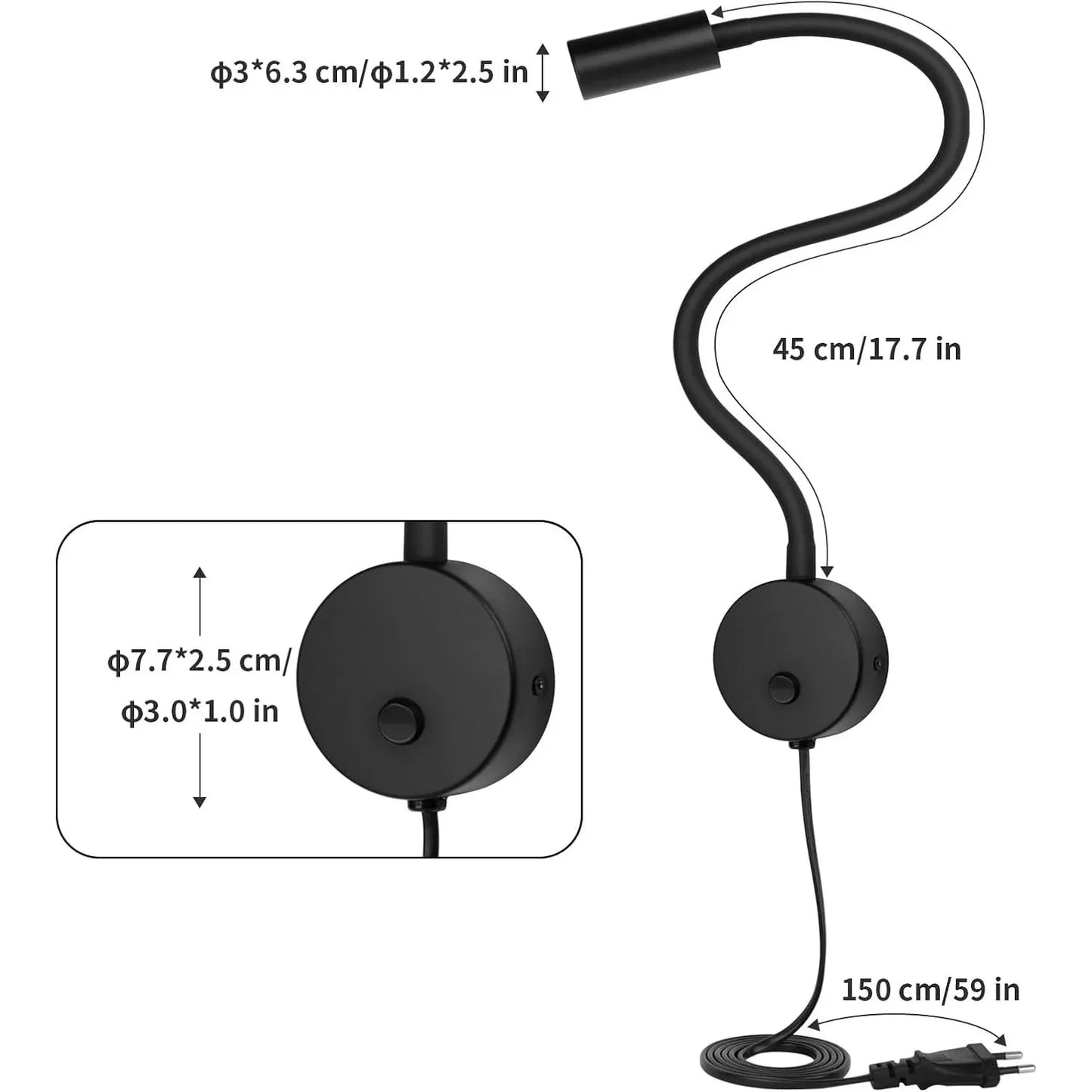 Eofiti Black Wall-Mount Reading Lamp with Adjustable Swan Neck - Gomix Brands Outlet