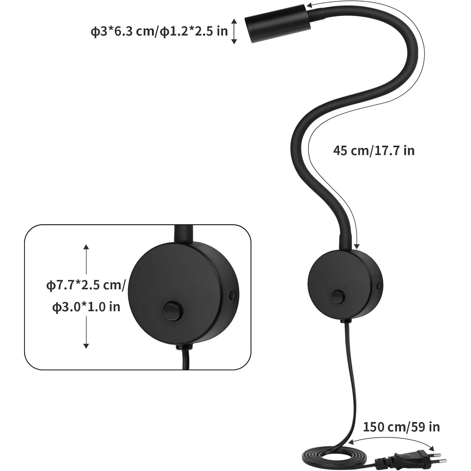 Eofiti Black Wall-Mount Reading Lamp with Adjustable Swan Neck - Gomix Brands Outlet