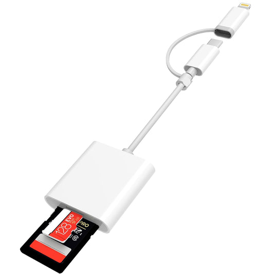 DCNETWORK SD Card Reader for iPhone iPad Dual Connector USB-C and Lightning Micro SD Memory Card Adapter 2 in 1 SD TF High-Speed Trail Camera Viewer Plug and Play