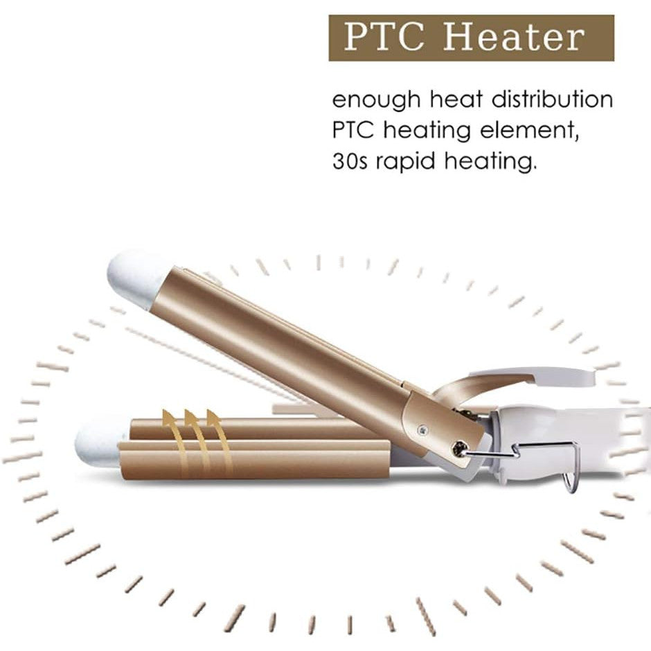 Crebeau 3-Barrel Gold Hair Curler with Adjustable 210°F Temperature