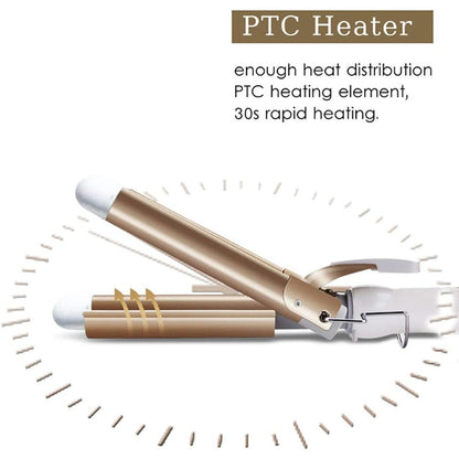 Crebeau 3-Barrel Gold Hair Curler with Adjustable 210°F Temperature