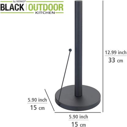 WENKO Clayton Black Free-Standing Kitchen Roll Holder – Powder-Coated Metal, Ø15×33cm