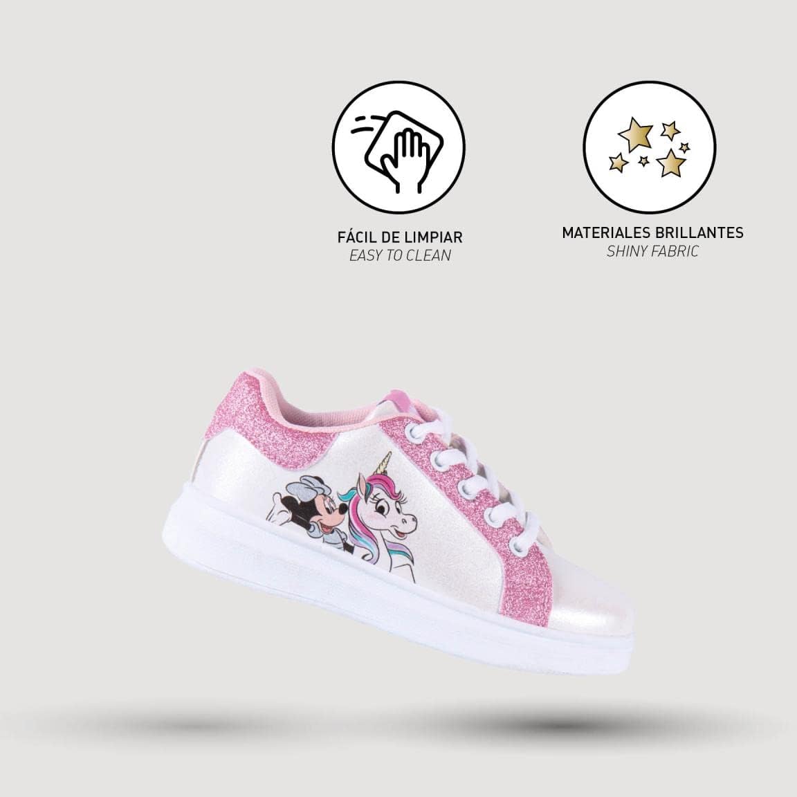 CERDÁ Minnie Mouse White Glitter Kids Trainers – Sporty EU 29