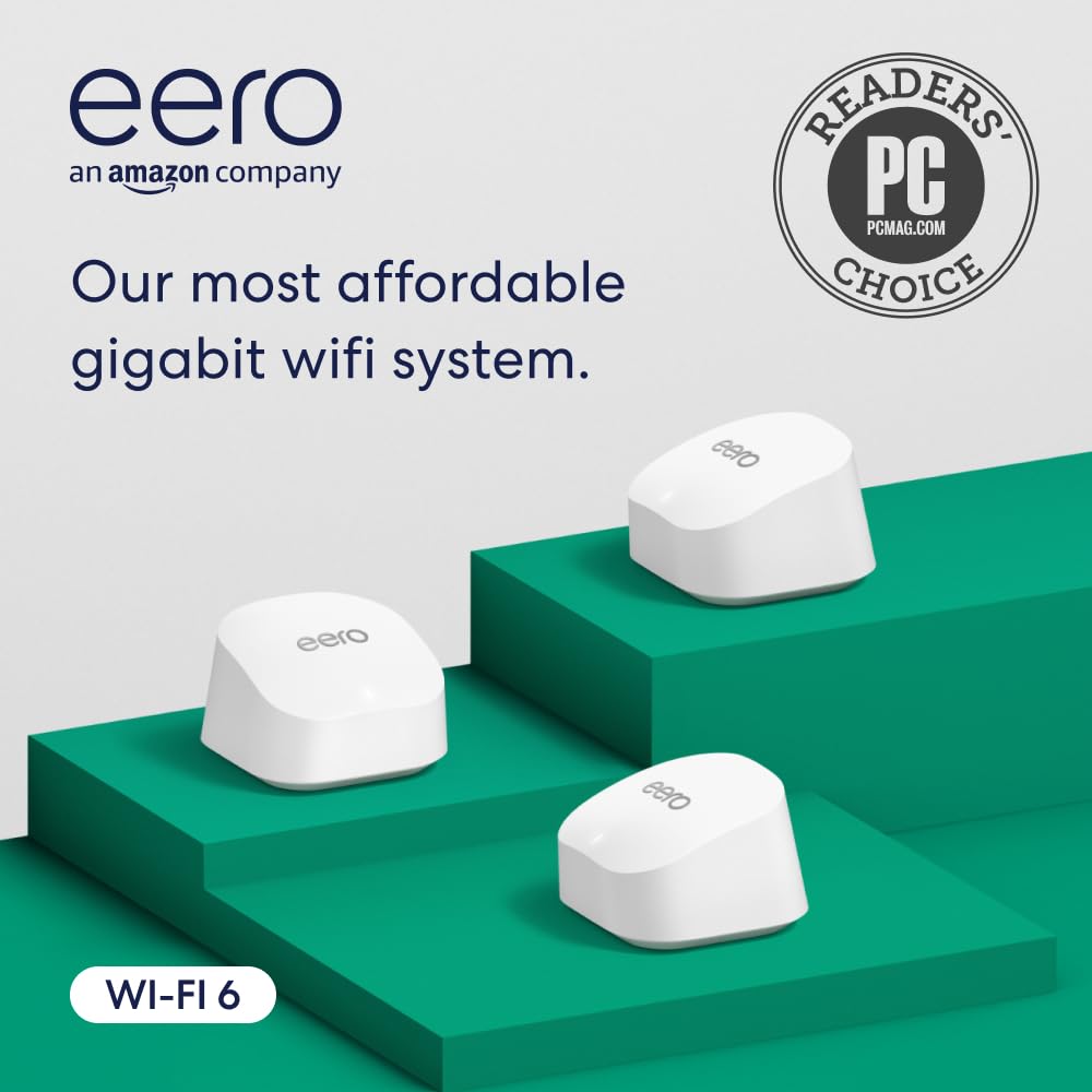 eero 6+ Mesh WiFi System – 3‑Pack Gigabit Speed, 4,500 sq ft Coverage