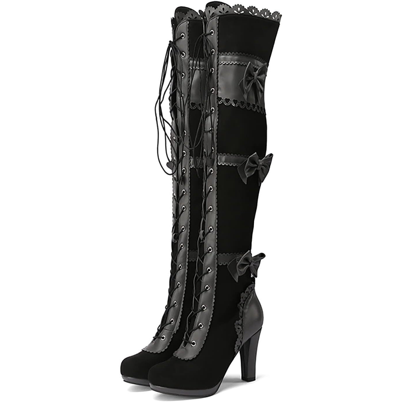 Ladies Thigh-High Over-The-Knee Chunky Heel Steampunk Gothic Boots