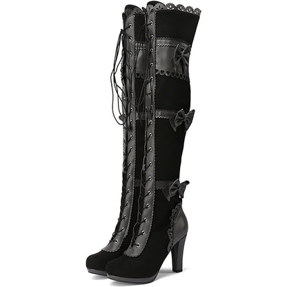 Ladies Thigh-High Over-The-Knee Chunky Heel Steampunk Gothic Boots