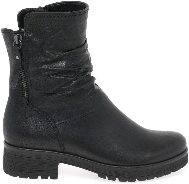Gabor Zola Black Leather Biker Ankle Boots with Cushioned Sole