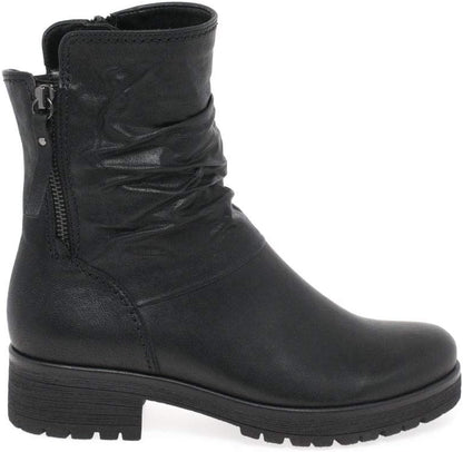 Gabor Zola Black Leather Biker Ankle Boots with Cushioned Sole