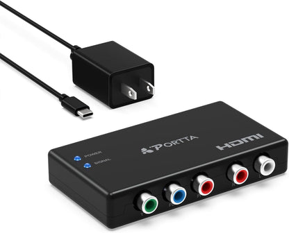 Portta Component to HDMI Converter, YPbPr RGB + R/L Audio, 1080p Support for PS2, PS3, Wii, Xbox