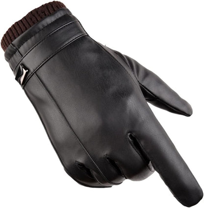Haitpant Men's Luxury PU Leather Winter Driving Gloves