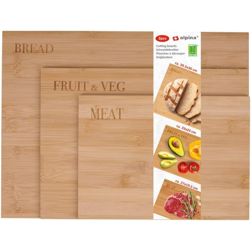 Alpina Bamboo Chopping Board Set – 3 Sizes for Kitchen