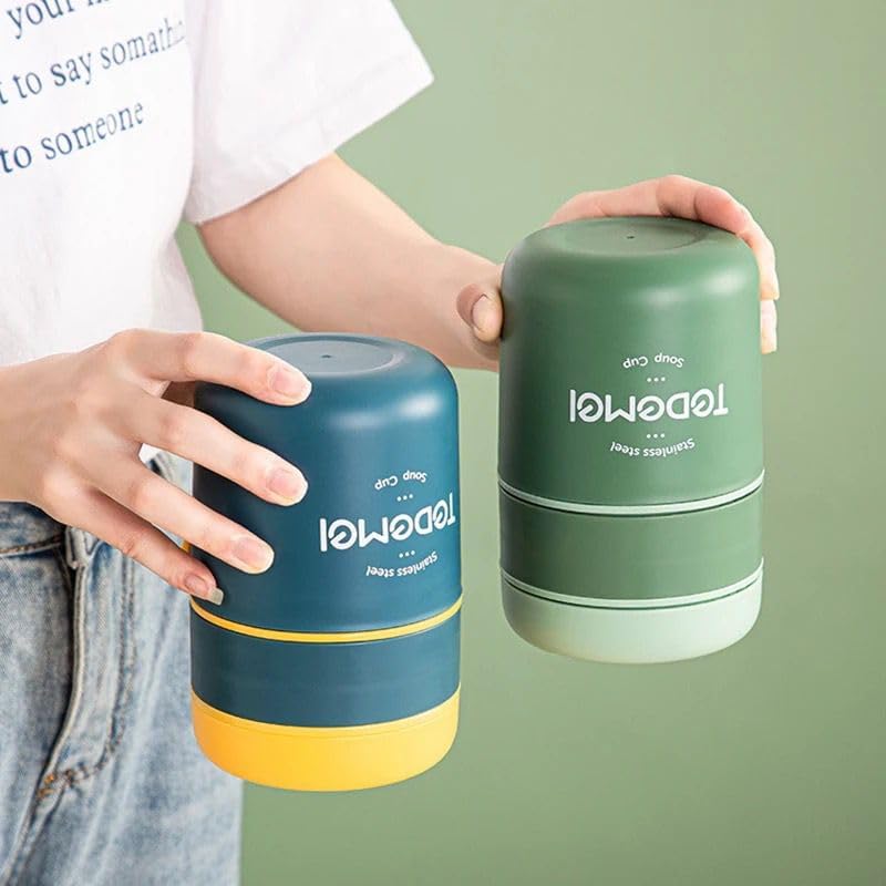 24 oz Portable Thermal Lunch Box with Stainless Spoon Green