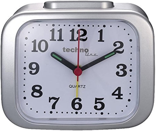 Technoline XL Retro Quartz Alarm Clock: Loud, Clear Display, Silver Design