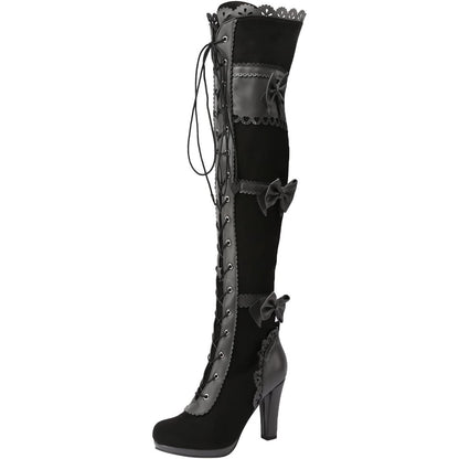Ladies Thigh-High Over-The-Knee Chunky Heel Steampunk Gothic Boots
