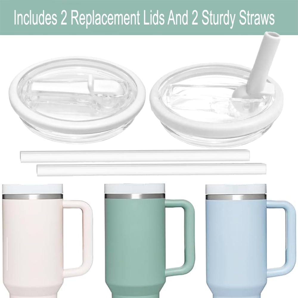 2-Pack White Flip Straw Lid for 40oz Stanley Quencher