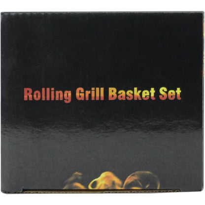 Rolling Grill Basket with Removable Wooden Handle, 304 Stainless Steel Nestable Set for Vegetables and Meats