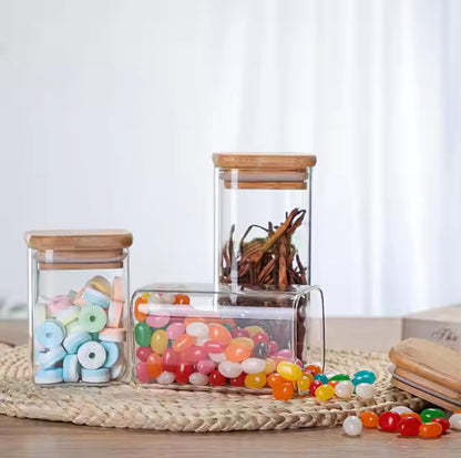 1580ml Square Glass Storage Jar with Airtight Bamboo Lid