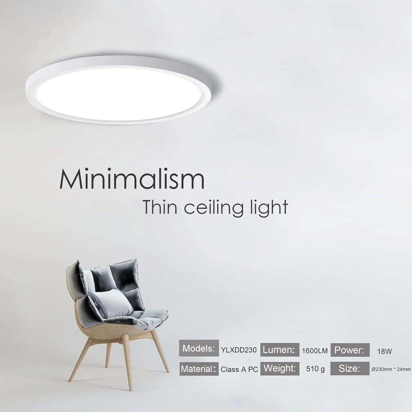 OUILA 18W LED Flush Ceiling Light Daylight 4000K for Bathroom - Gomix Brands Outlet