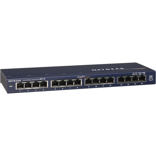 NETGEAR GS116GE 16-Port Gigabit Ethernet Switch for Desktop and Wall Mounting