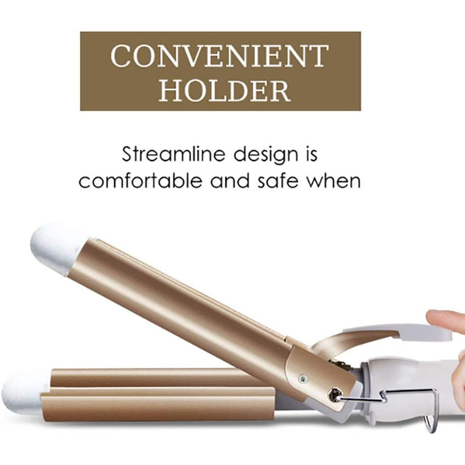Crebeau 3-Barrel Gold Hair Curler with Adjustable 210°F Temperature