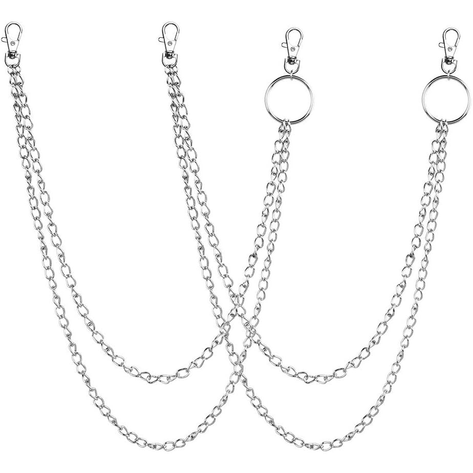 Chudian Double Layer Silver Jean Chains: Punk Gothic Metal Trouser Accessory