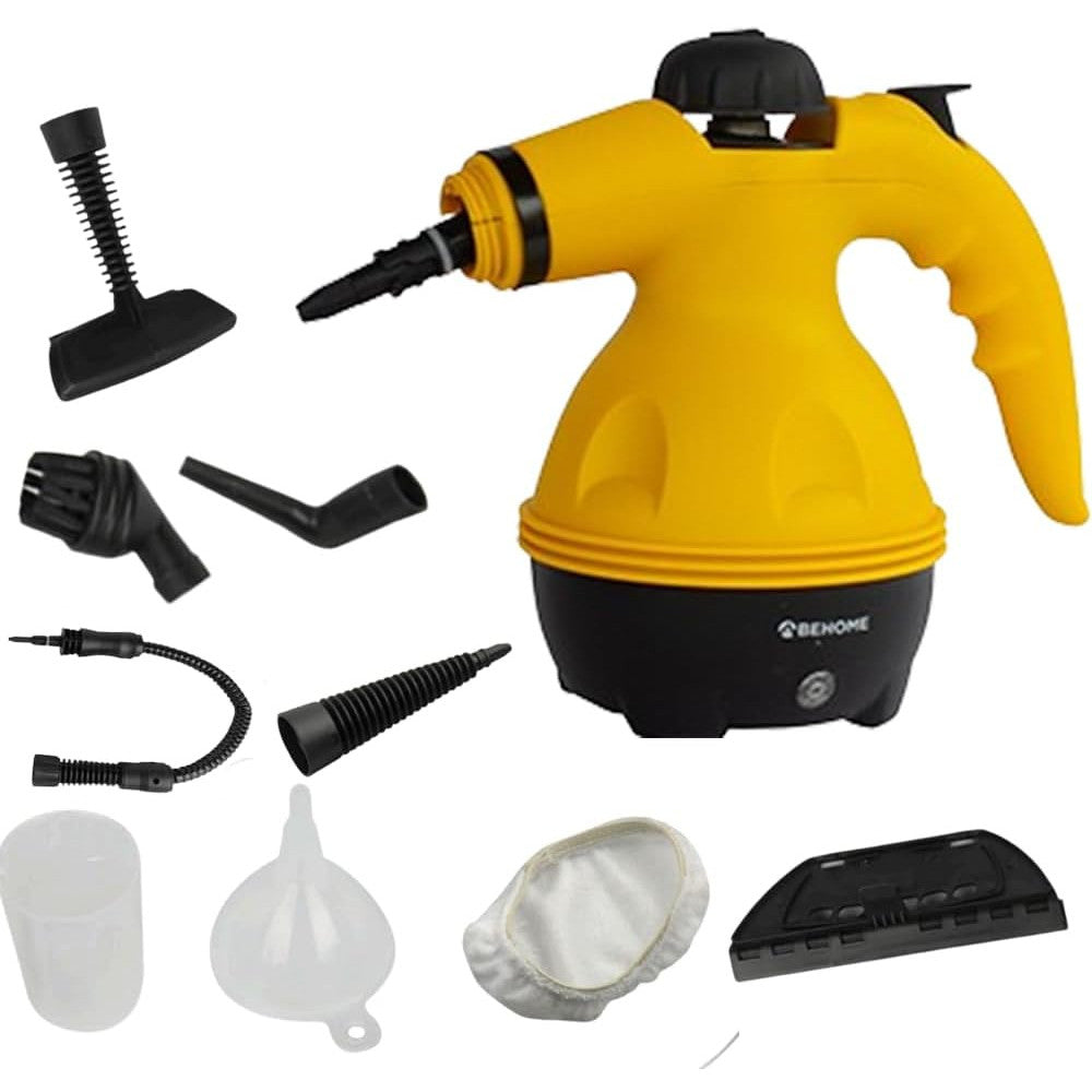 BEHOME Portable Handheld Steam Cleaner with 9 Accessories Yellow