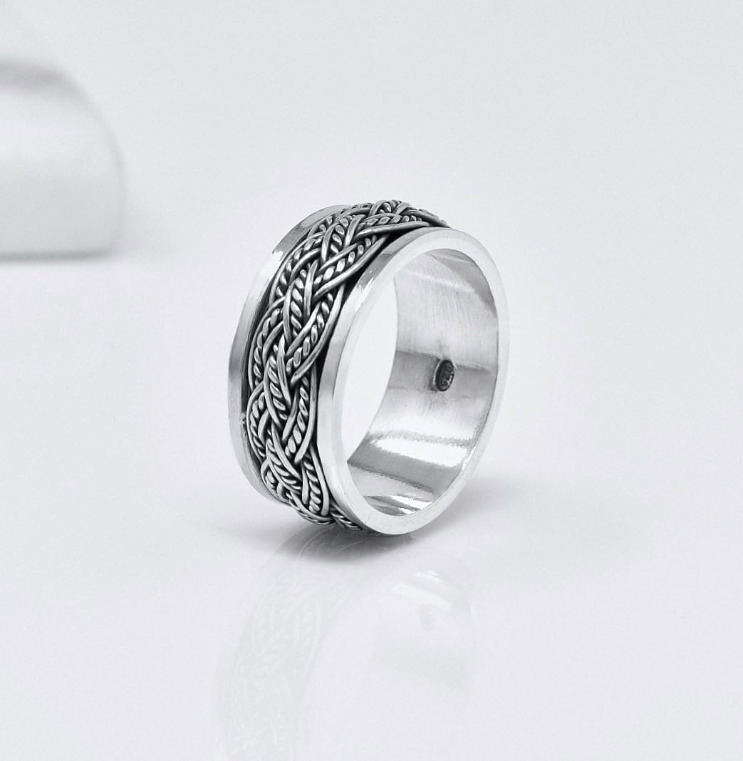 Men's 925 Sterling Silver Celtic Knot Ring for Stress Relief, 10mm Wide