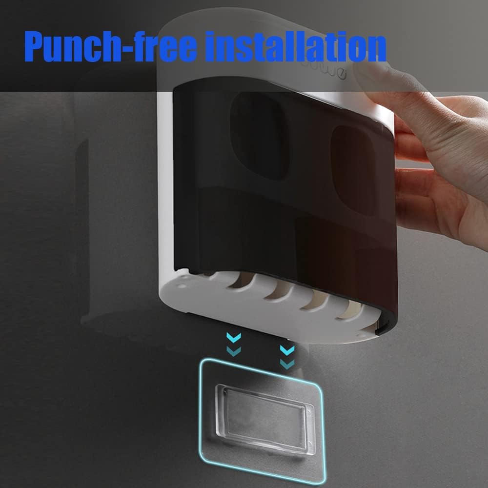 YiliYa Wall Toothbrush Holder with Dual Toothpaste Dispenser Black White