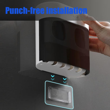 YiliYa Wall Toothbrush Holder with Dual Toothpaste Dispenser Black White