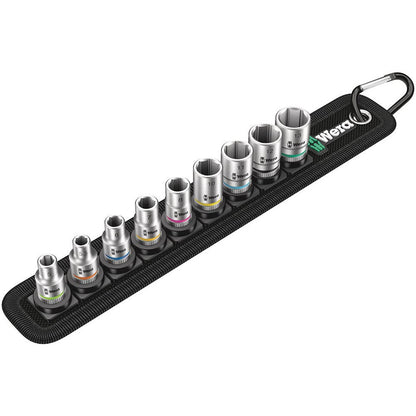 Wera Zyklop Belt 4 Socket Set 1/4‑Inch Drive, 9‑Piece