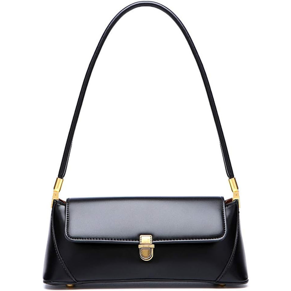 Elegant Leather Mini Tote Shoulder Bag with Buckle Closure for Women