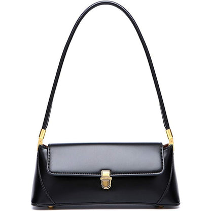 Elegant Leather Mini Tote Shoulder Bag with Buckle Closure for Women