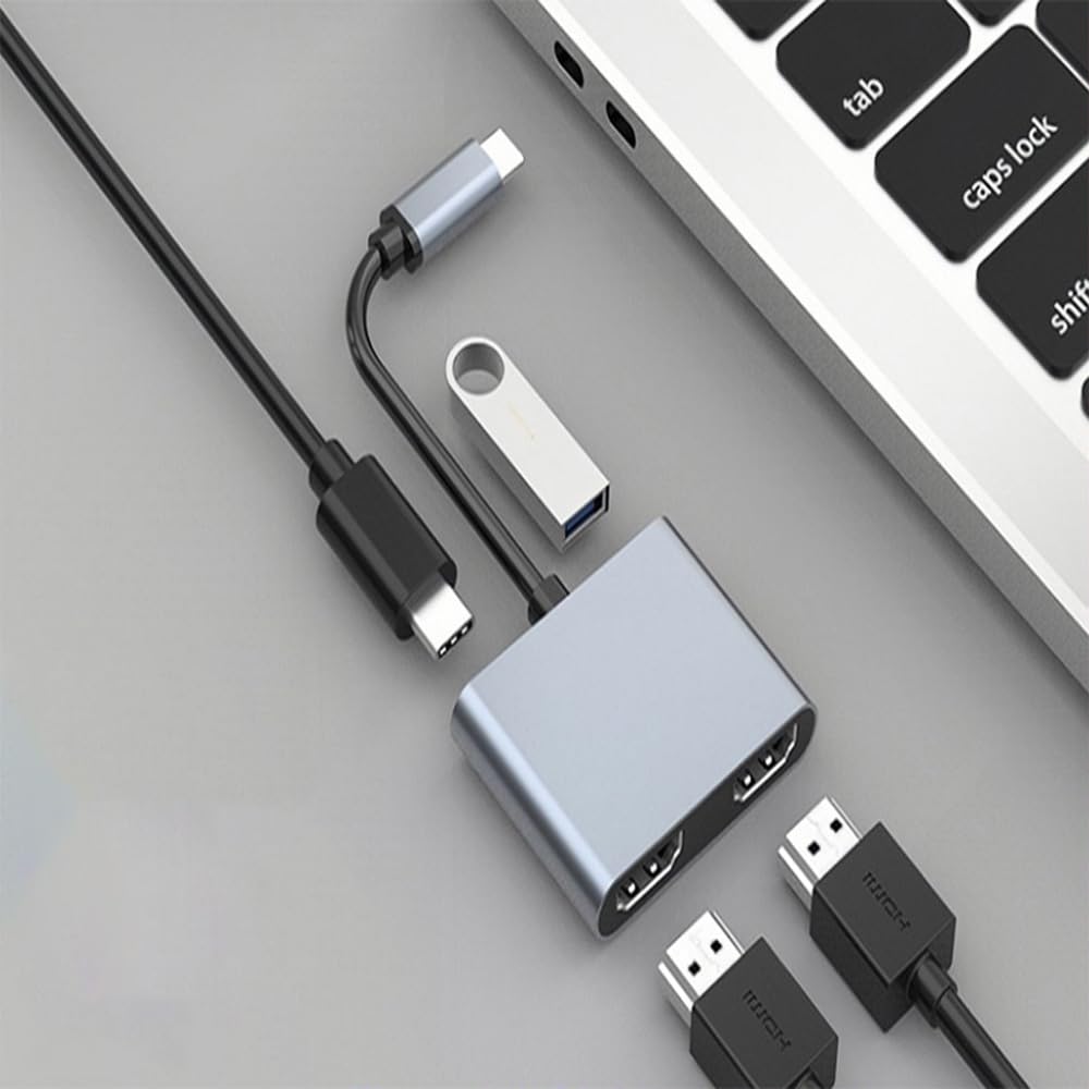 WISYIFIL USB-C to Dual HDMI Adapter 4-in-1 Hub with 4K Output