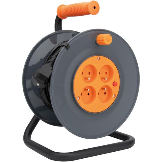 Zenitech - Reel with 4 Sockets HO5VV-F 3G1mm² 25m + Circuit Breaker