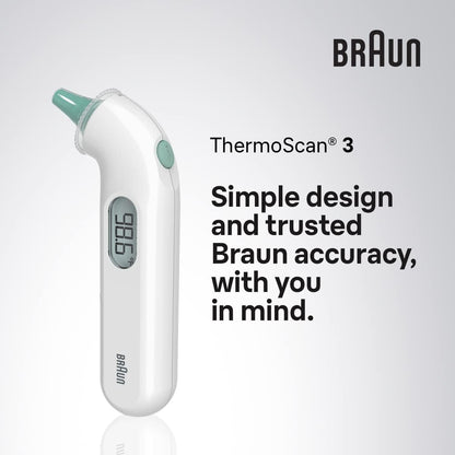 Braun ThermoScan 3 Ear Thermometer Fast 1 Second Measurement Audio Fever Indicator