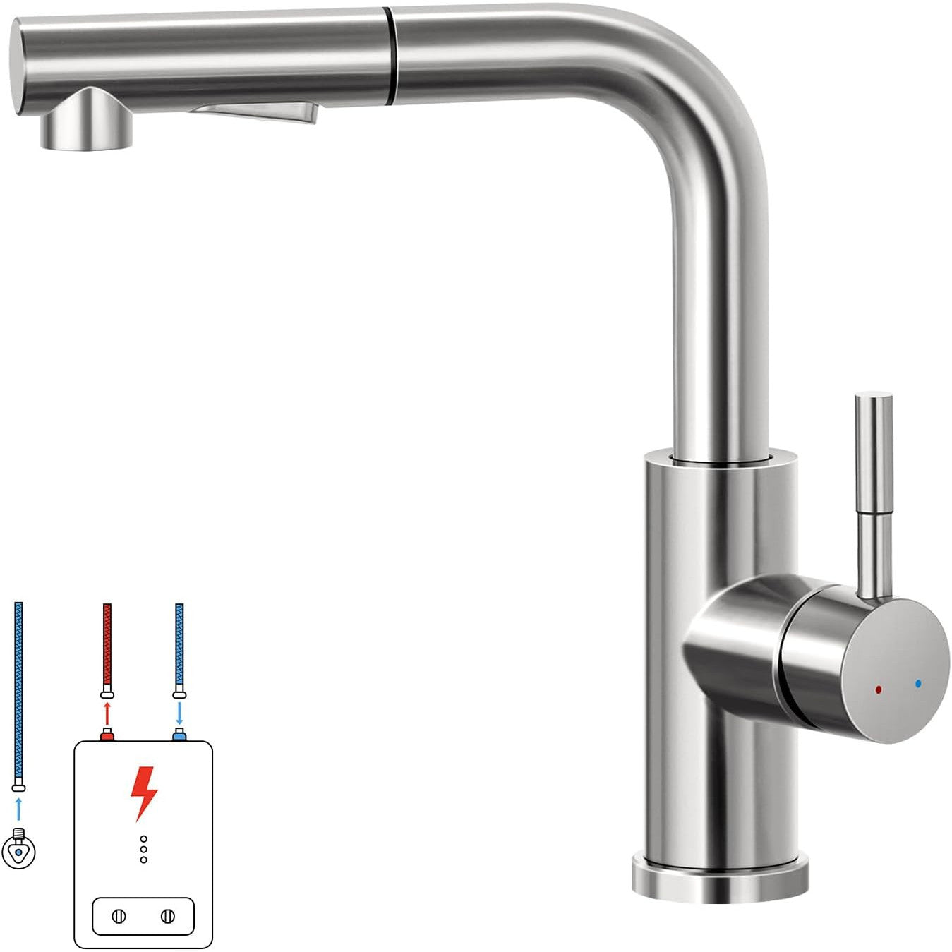 Lonheo Low-Pressure Kitchen Faucet with Pull-Out Sprayer, Brushed Stainless Steel