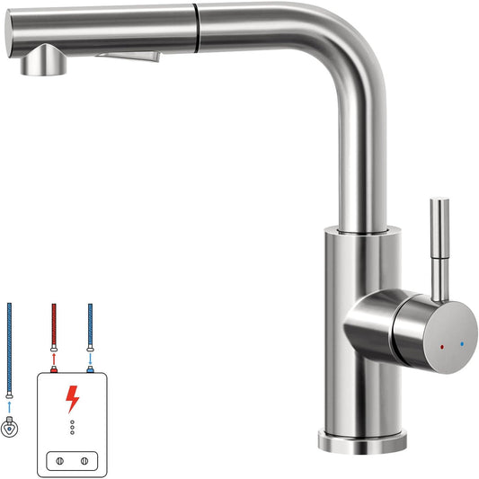 Lonheo Low-Pressure Kitchen Faucet with Pull-Out Sprayer, Brushed Stainless Steel
