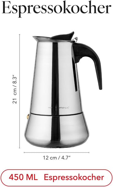 Florina 9‑Cup Stainless Steel Espresso Maker for Induction Hobs
